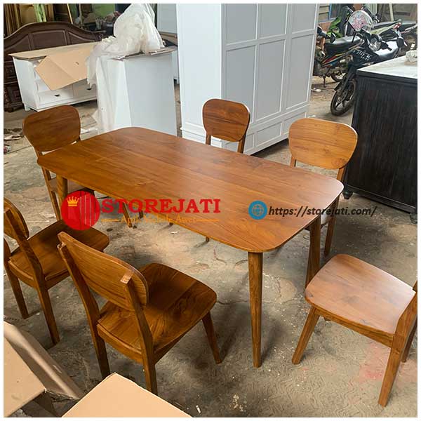 desain meja makan kayu minimalis 6 kursi
