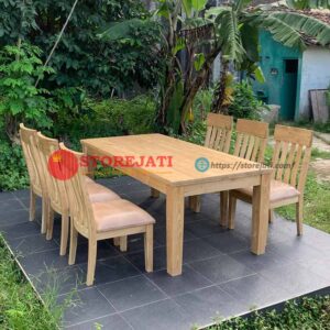 meja makan jati minimalis 6 kursi