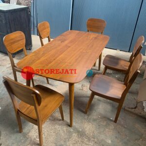 meja makan kayu minimalis 6 kursi