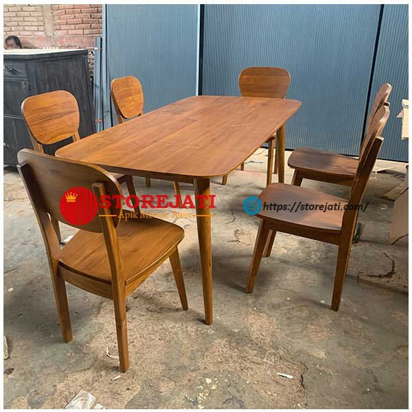 meja makan kayu minimalis 6 kursi