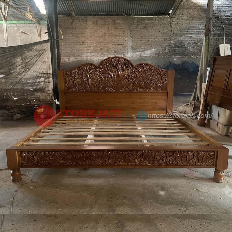 model tempat tidur ukiran kayu jati