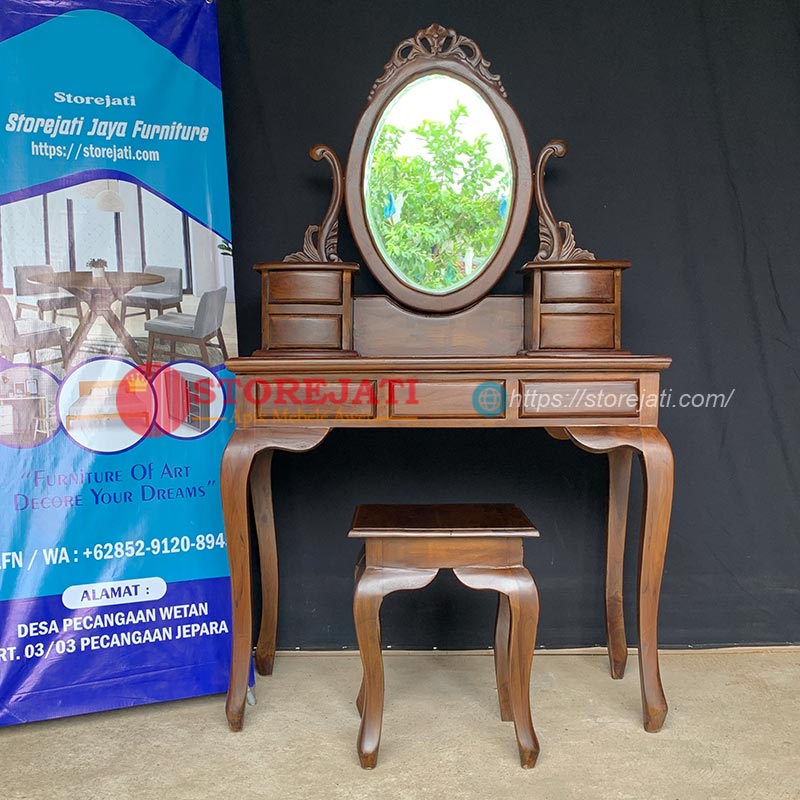 jual tolet meja rias kayu jati