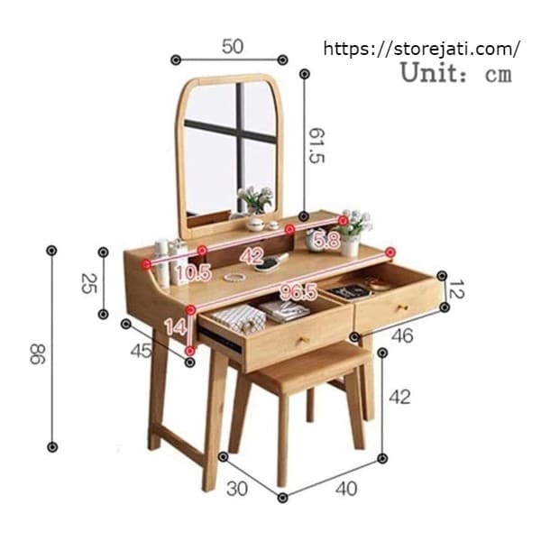 ukuran meja rias minimalis dari kayu
