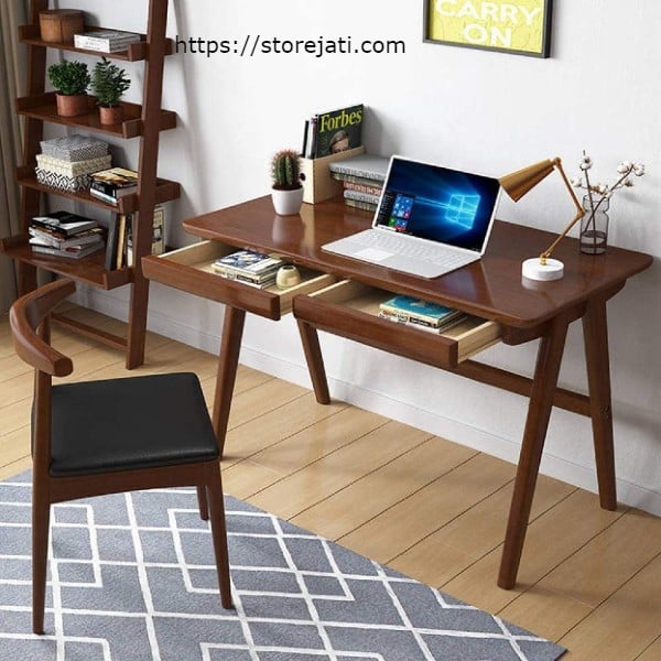 model meja belajar kayu jati minimalis