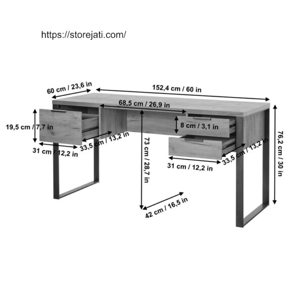 ukuran meja kerja minimalis besi