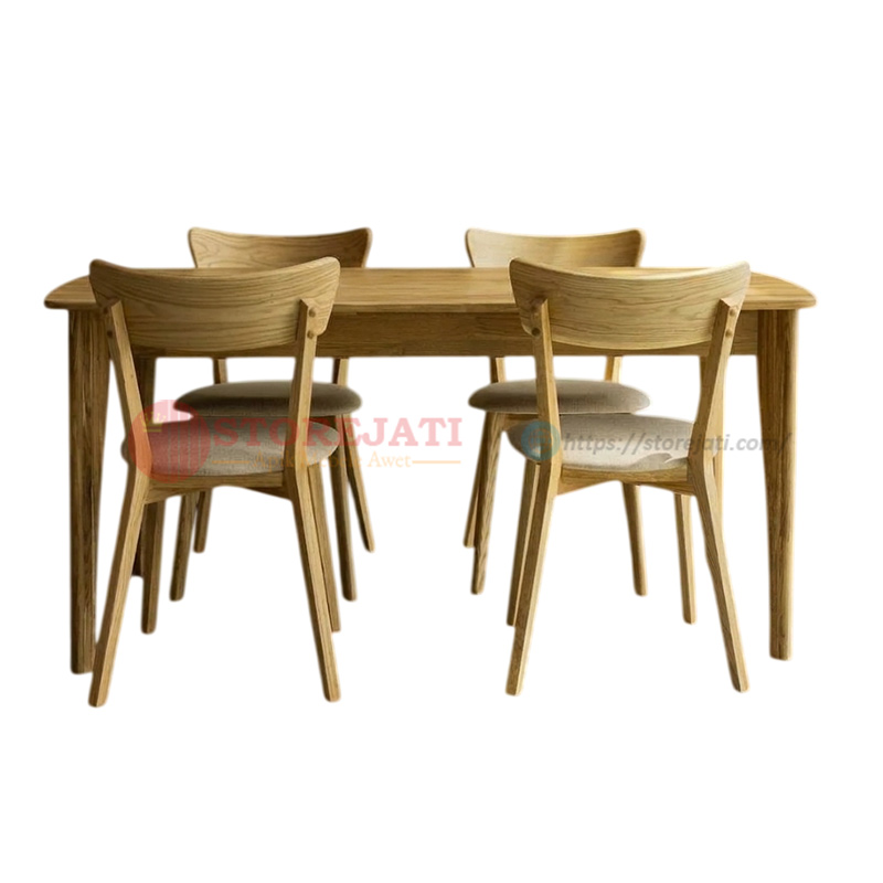 model meja makan kayu 4 kursi