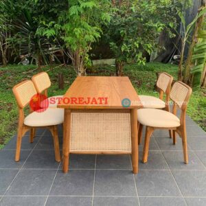 meja makan minimalis 4 kursi rotan