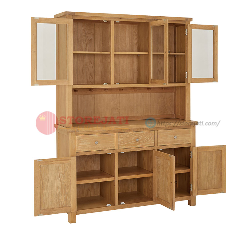 model lemari kaca rak piring 3 pintu