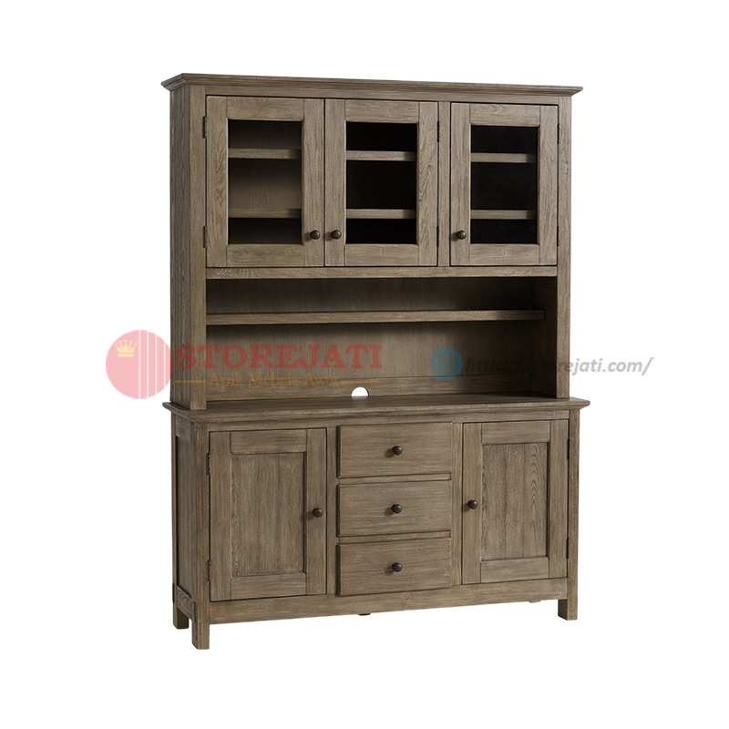 model lemari piring kayu jati 3 pintu